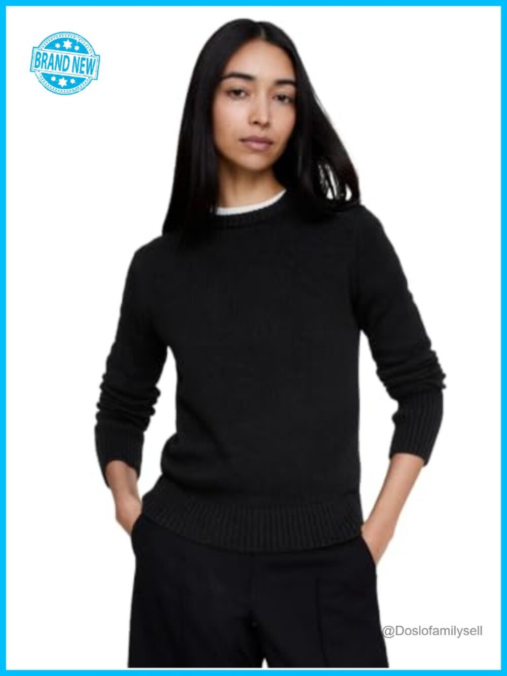 Cotton-Silk Sweater Pullover Long Sleeve Classic Fit Hip Length Knit